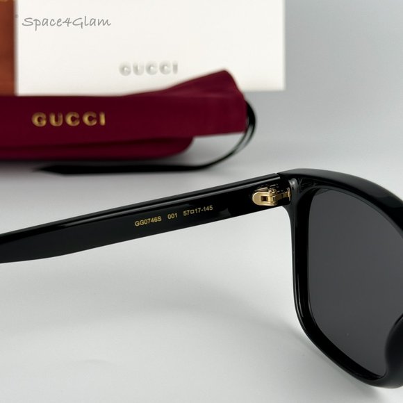 Gucci Men Sunglasses Black Grey Anti-Reflective Square GG0746S LOGO 001 NEW - Picture 5 of 8